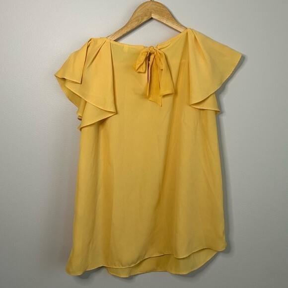 Mango Yellow Chiffon Flutter Sleeve Blouse Size Small - Picture 3 of 3